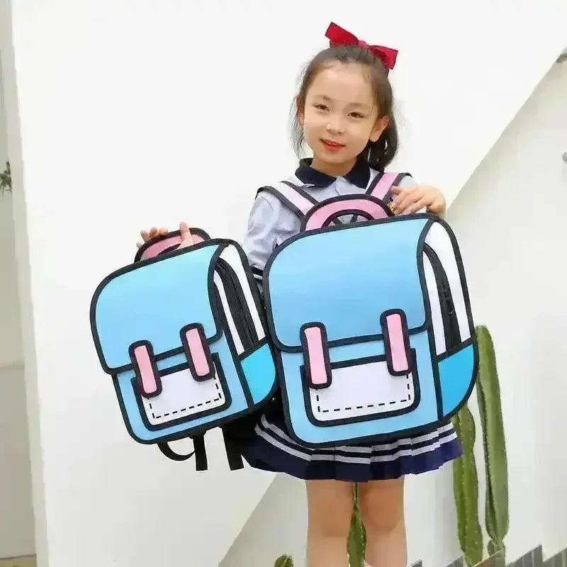 Cute Novelty 2D Line Art Drawing Cartoon Creative Backpack For Kids