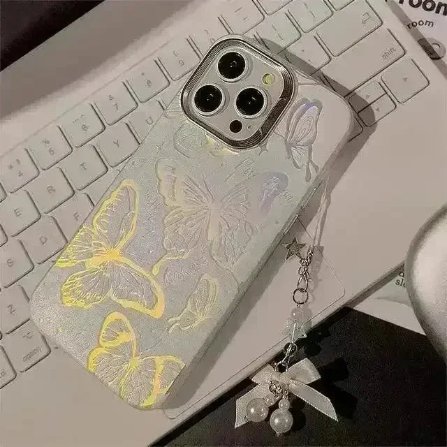 White iPhone 15 Beautiful Glitter Butterfly Phone Case (For iPhones)
