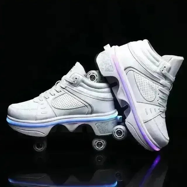 Flash LED Kick Speed Four-Wheel in Deformation Roller Skate Shoes