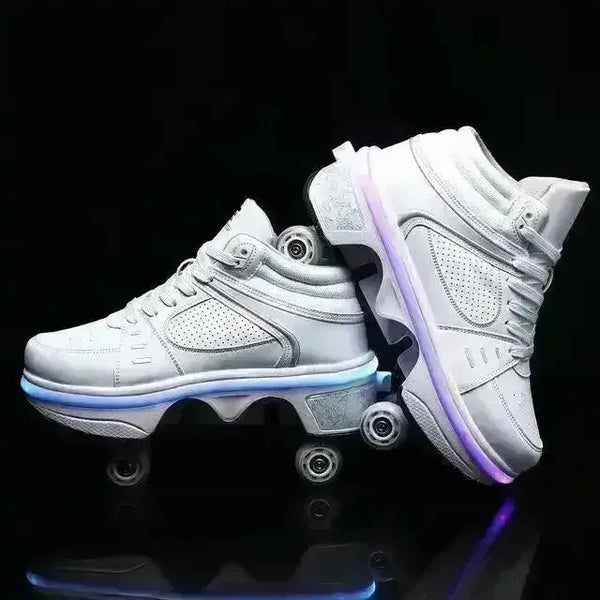 Flash LED Kick Speed Four-Wheel in Deformation Roller Skate Shoes