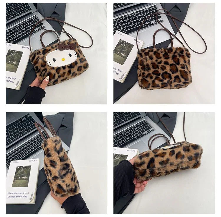 Hello Kitty 3-Way Fuzzy Leopard Print Tote Bag