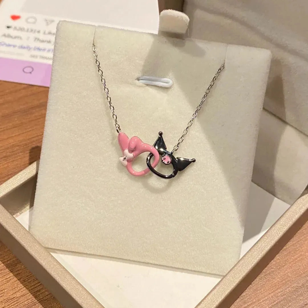 Kuromi and My melody Double interlocking necklace with gift box - Bear Hugs