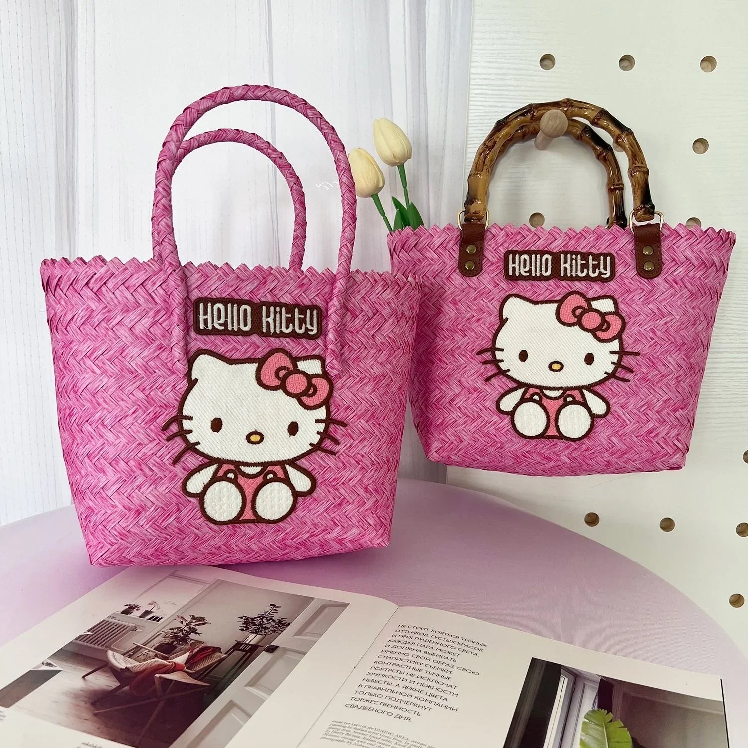 Hello Kitty Pink Petals Woven Tote Bag