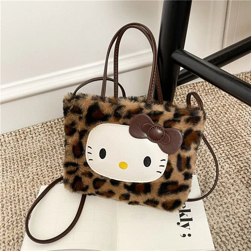 Hello Kitty 3-Way Fuzzy Leopard Print Tote Bag