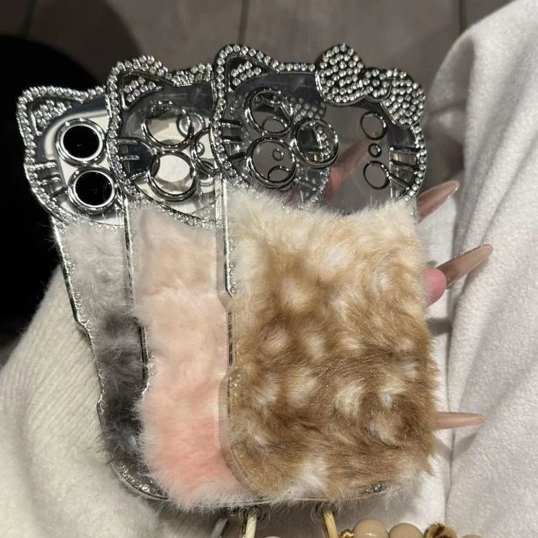Hello Kitty Furry iPhone Case With Keychain with Charm - Bear Hugs