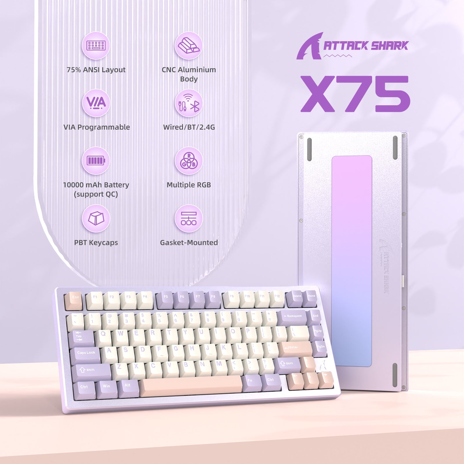ATTACK SHARK X75 Full Aluminum Keyboard - Bear Hugs