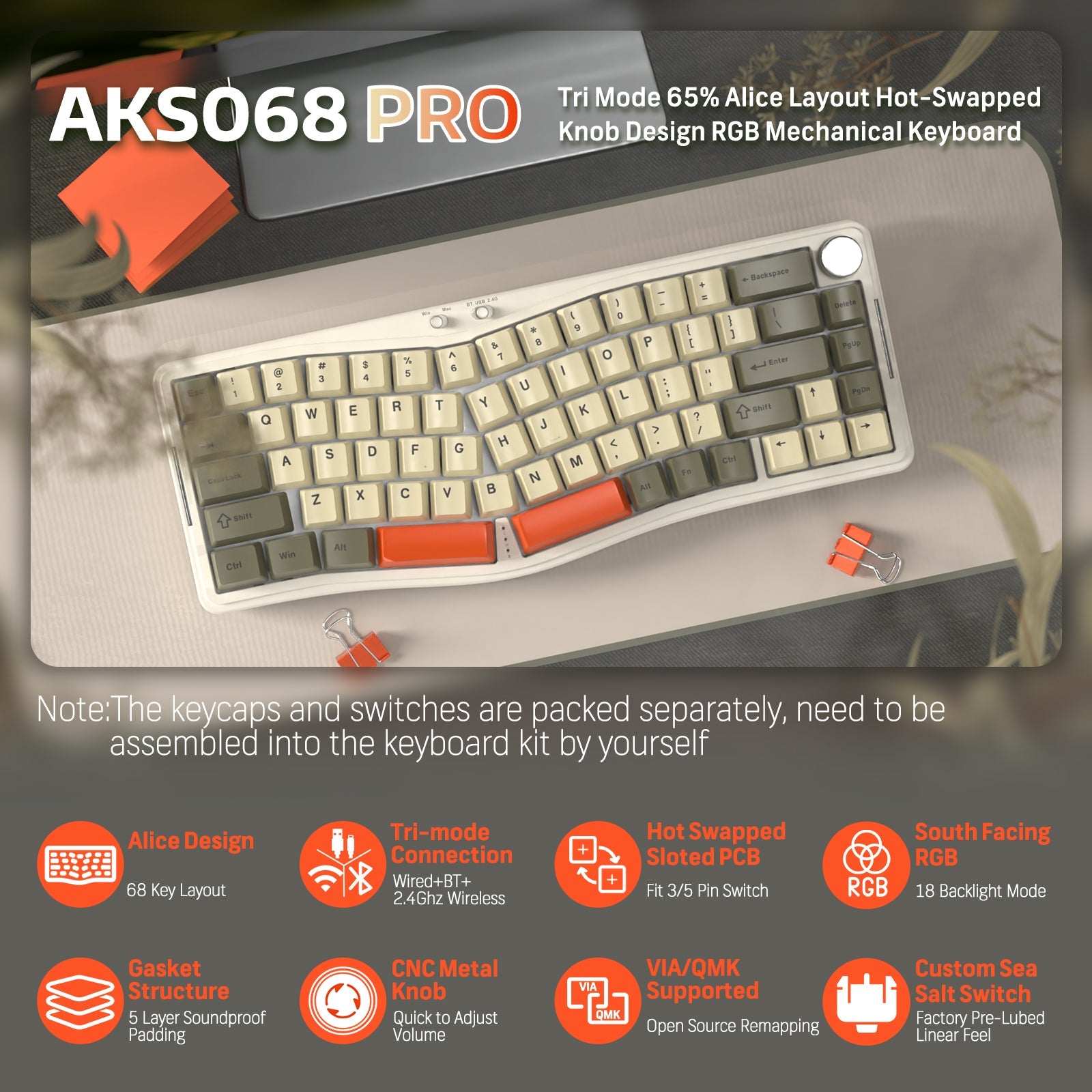 ATTACK SHARK x AJAZZ AKS068 PRO Alice Wireless Mechanical Keyboard - Bear Hugs