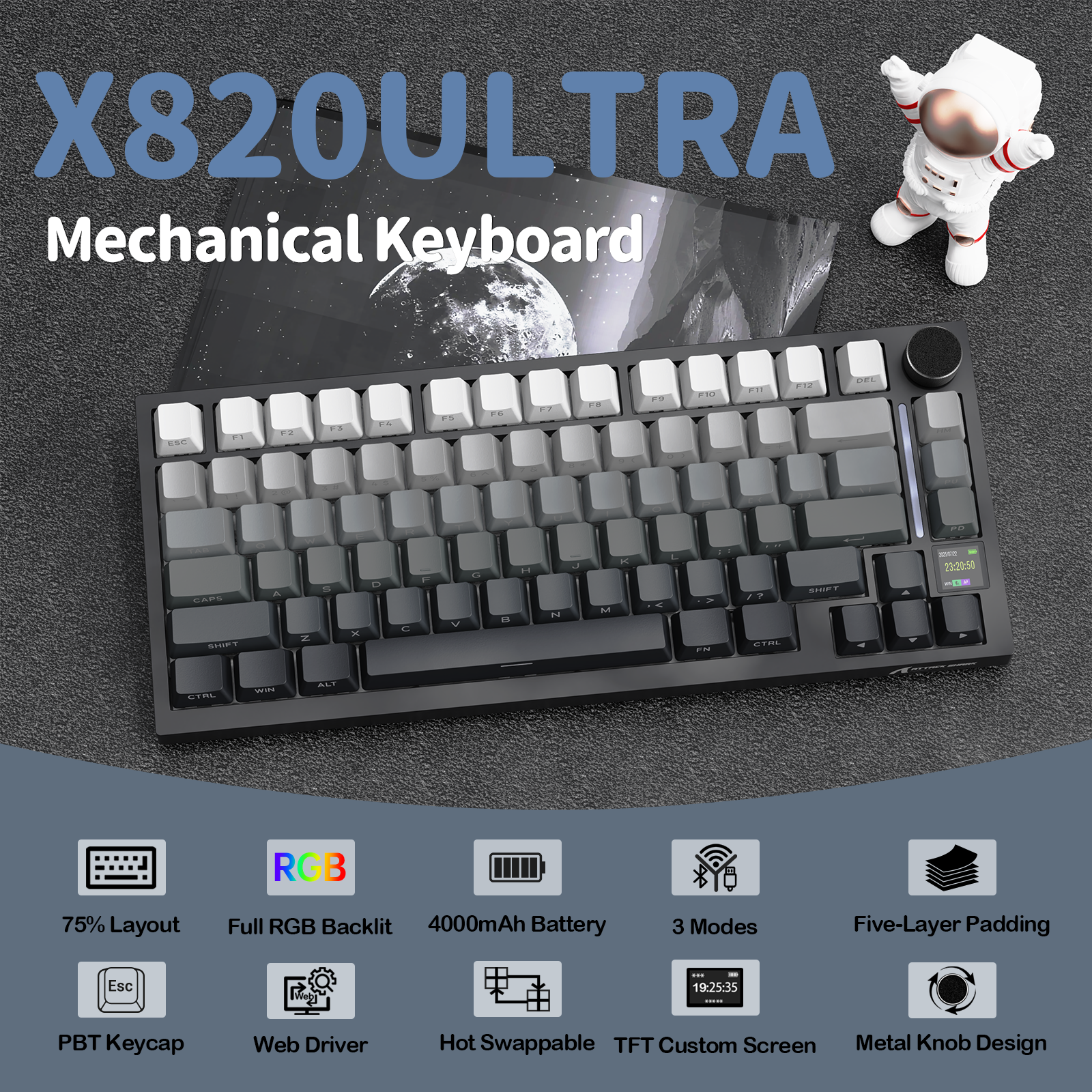 ATTACK SHARK X820Ultra Tri-mode Gasket Mechanical Keyboard - Bear Hugs