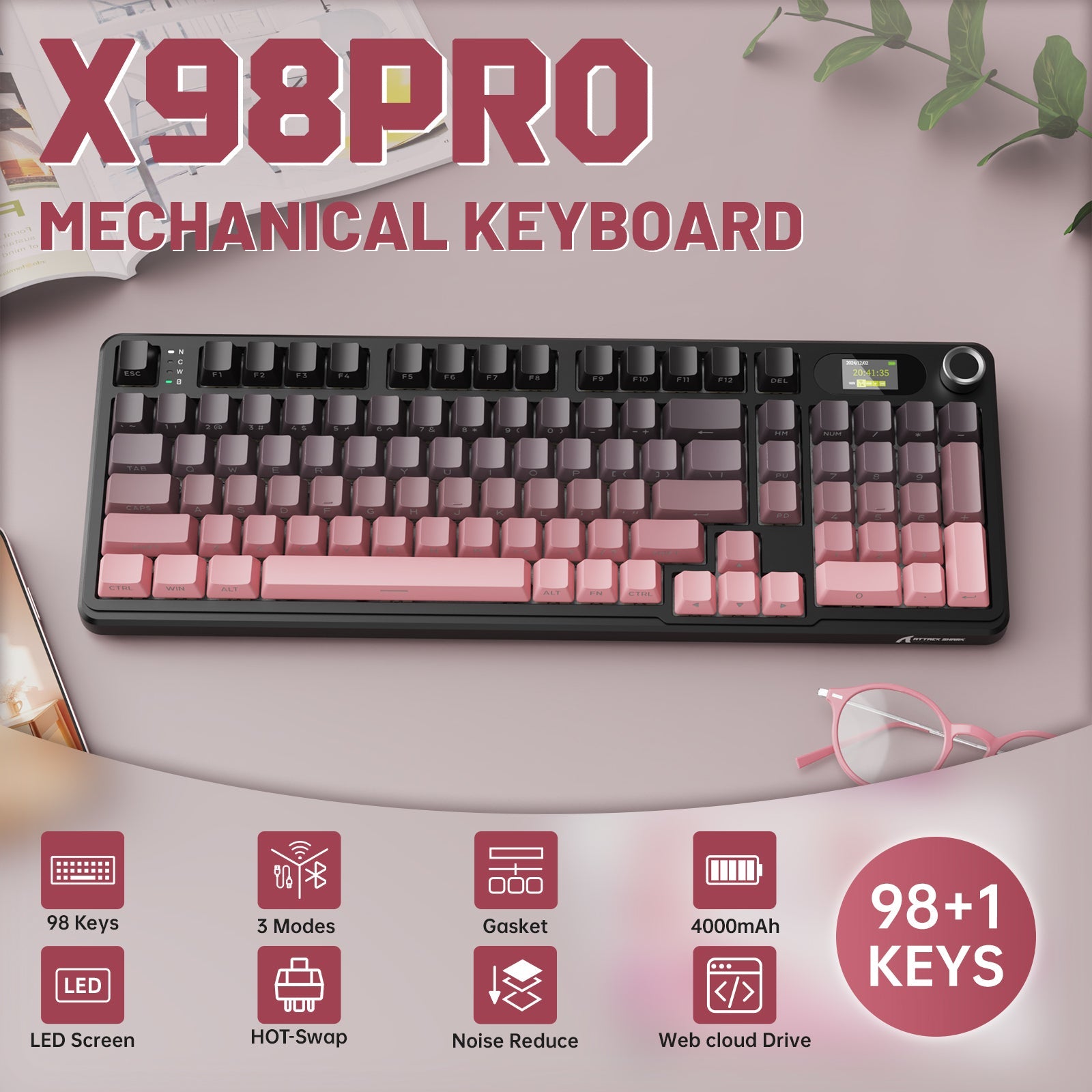 ATTACK SHARK X98PRO Wireless Gaming Keyboard - Bear Hugs