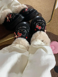 Hello Kitty Faux-Fur Trim & Bow Accent Plush Slippers - Bear Hugs