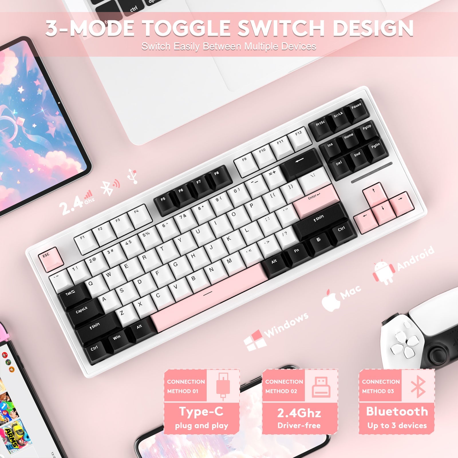 ATTACK SHARK M87 Wireless Mechanical Keyboard - Bear Hugs