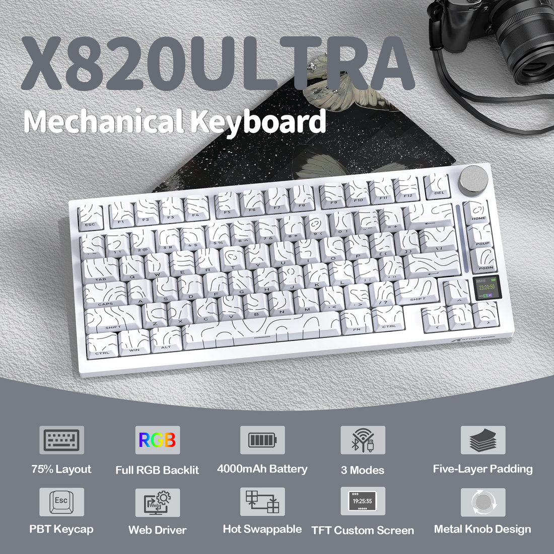 ATTACK SHARK X820Ultra Tri-mode Gasket Mechanical Keyboard - Bear Hugs