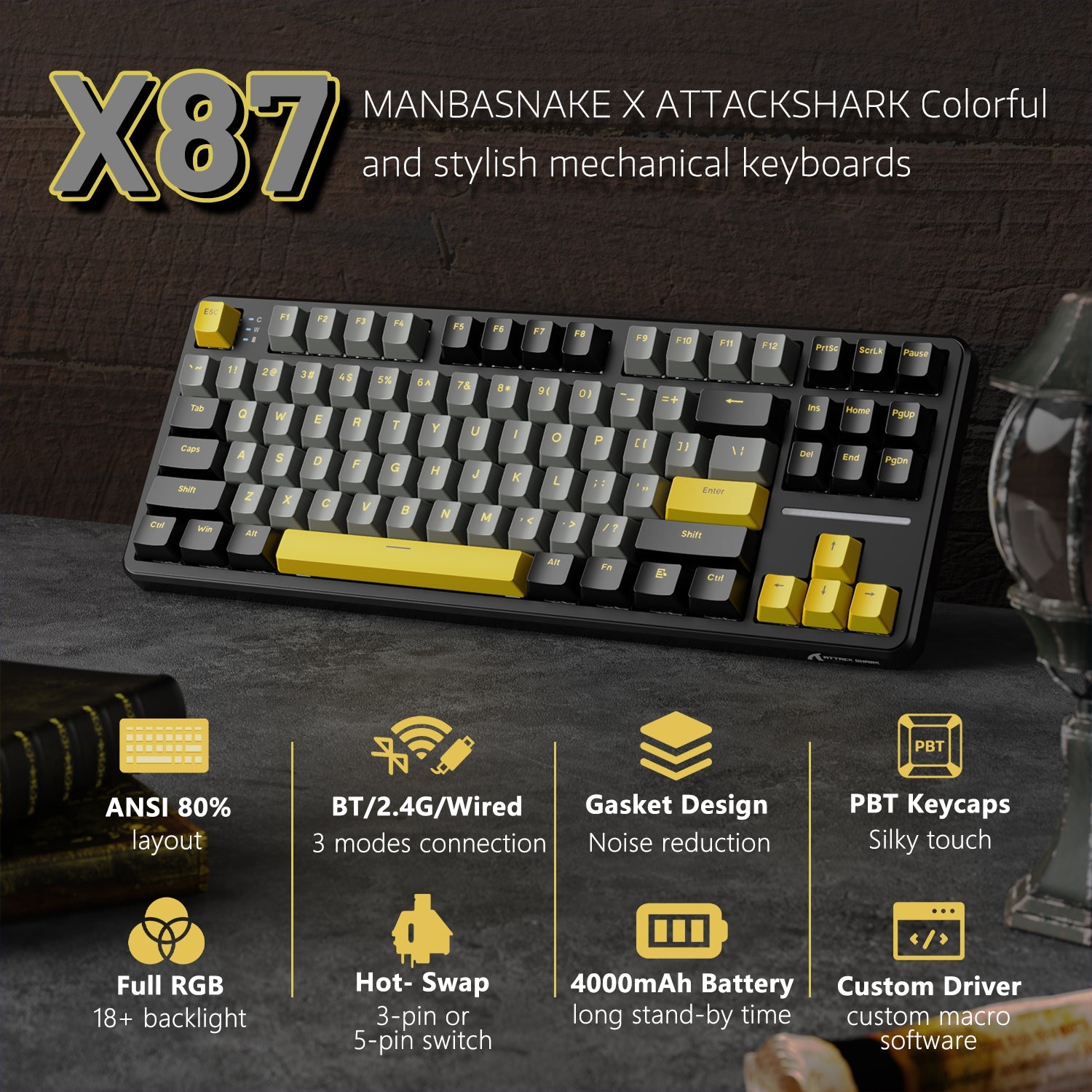 ATTACK SHARK X87 Tri-Mode Gasket Mechanical Keyboard