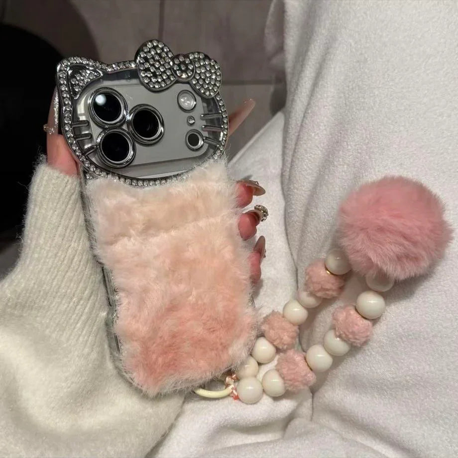 Hello Kitty Furry iPhone Case With Keychain with Charm - Bear Hugs