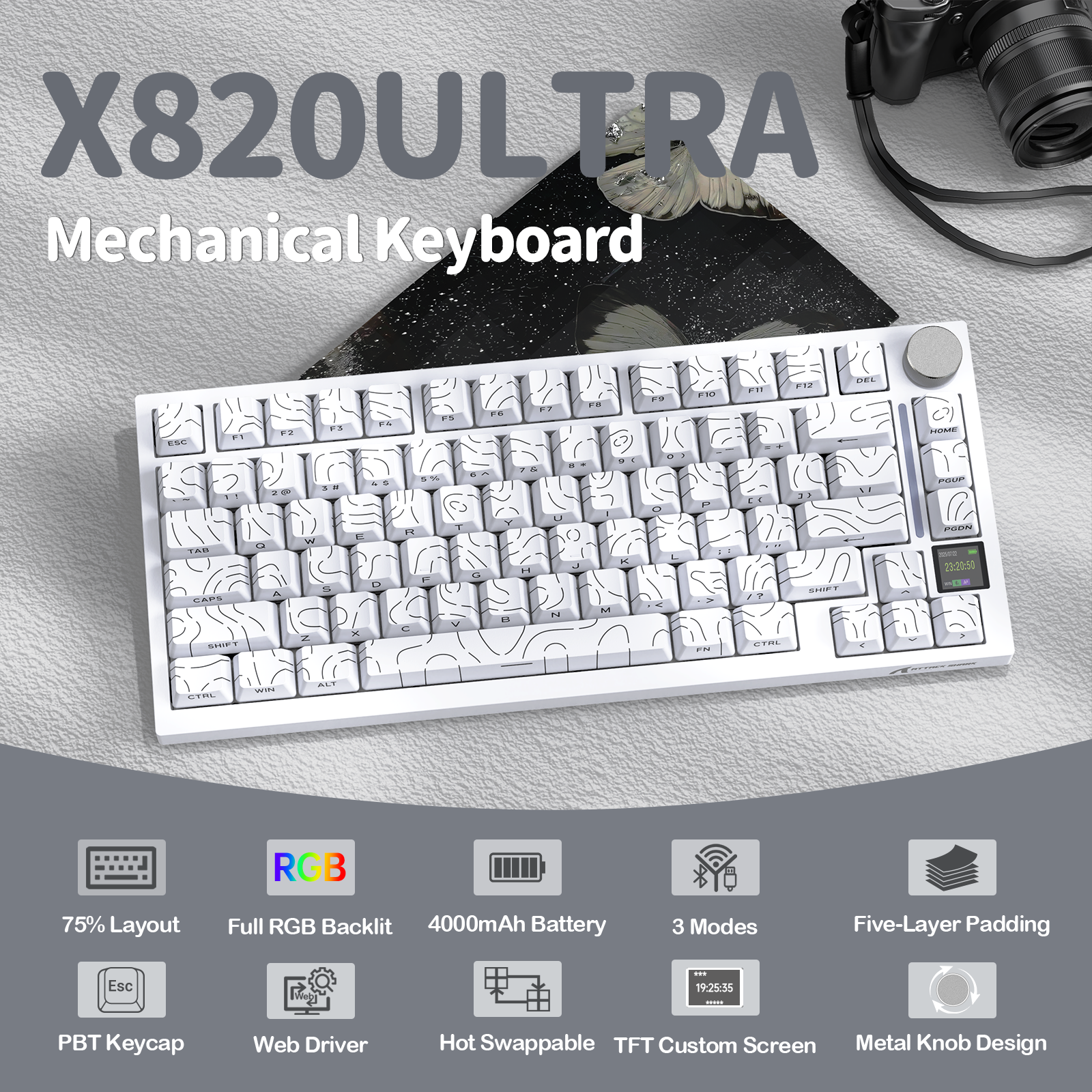 ATTACK SHARK X820Ultra Tri-mode Gasket Mechanical Keyboard - Bear Hugs