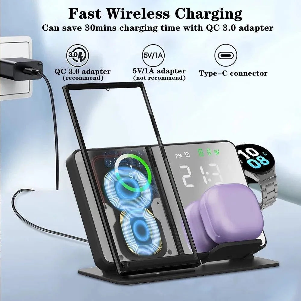 3 in 1 Wireless Charger Stand with Alarm Clock - Bear Hugs