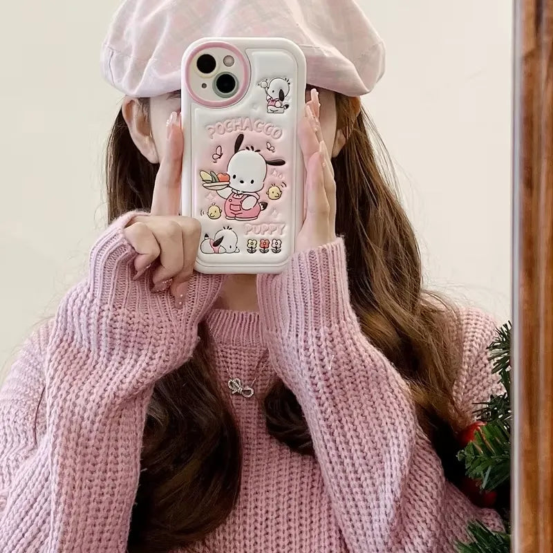 Pochacco Embossed Leather Phone Case (For iPhones)