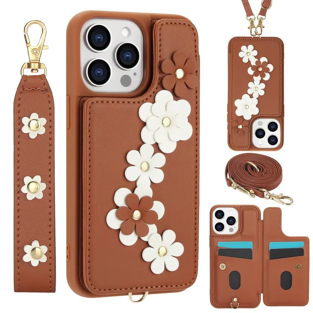 3 in 1 Crossbody Floral Phone Case (For iPhones)