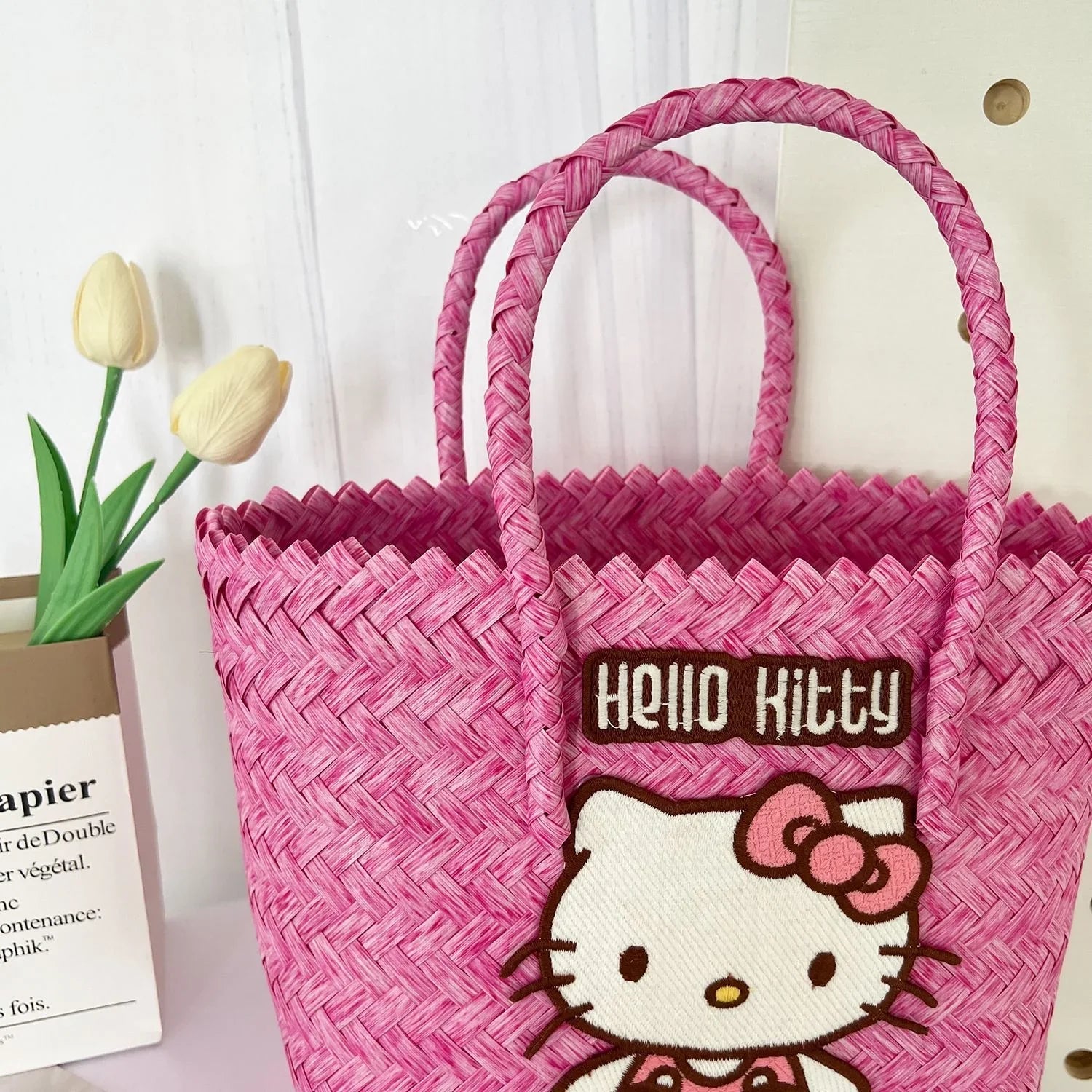 Hello Kitty Pink Petals Woven Tote Bag