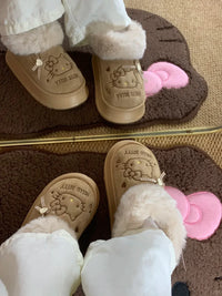 Hello Kitty Faux-Fur Trim & Bow Accent Plush Slippers - Bear Hugs