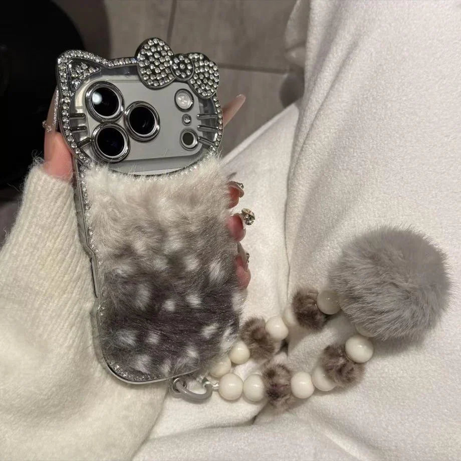 Hello Kitty Furry iPhone Case With Keychain with Charm - Bear Hugs