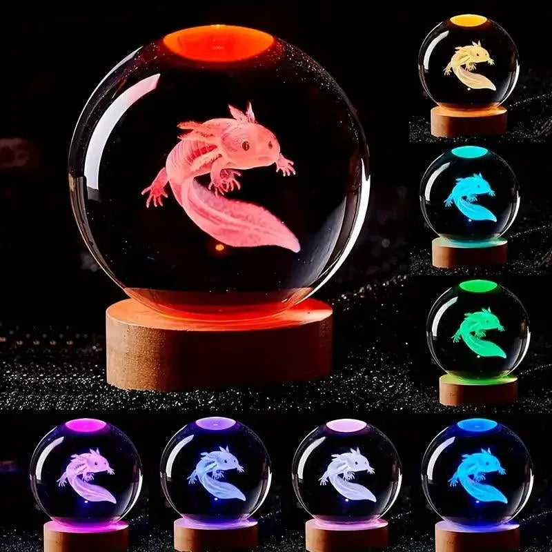 3D Axolotl Crystal Sphere Night Lamp - Bear Hugs