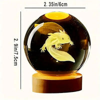 3D Axolotl Crystal Sphere Night Lamp - Bear Hugs