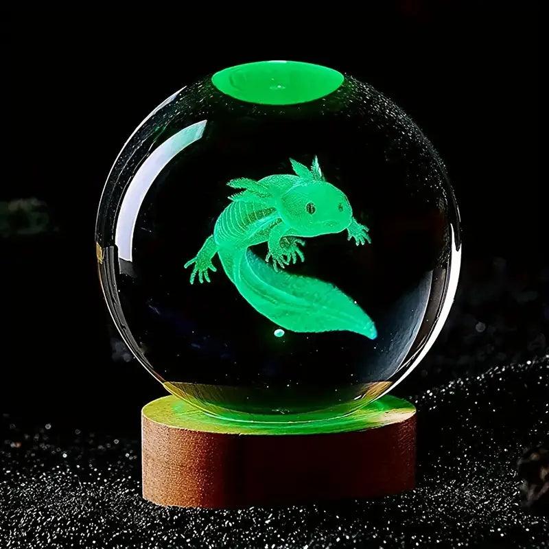 3D Axolotl Crystal Sphere Night Lamp - Bear Hugs