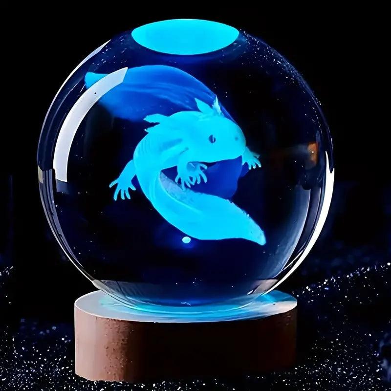 3D Axolotl Crystal Sphere Night Lamp - Bear Hugs