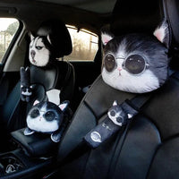 3D Cat & Dog Headrest Cushions with Seatbelt Covers - Bear Hugs