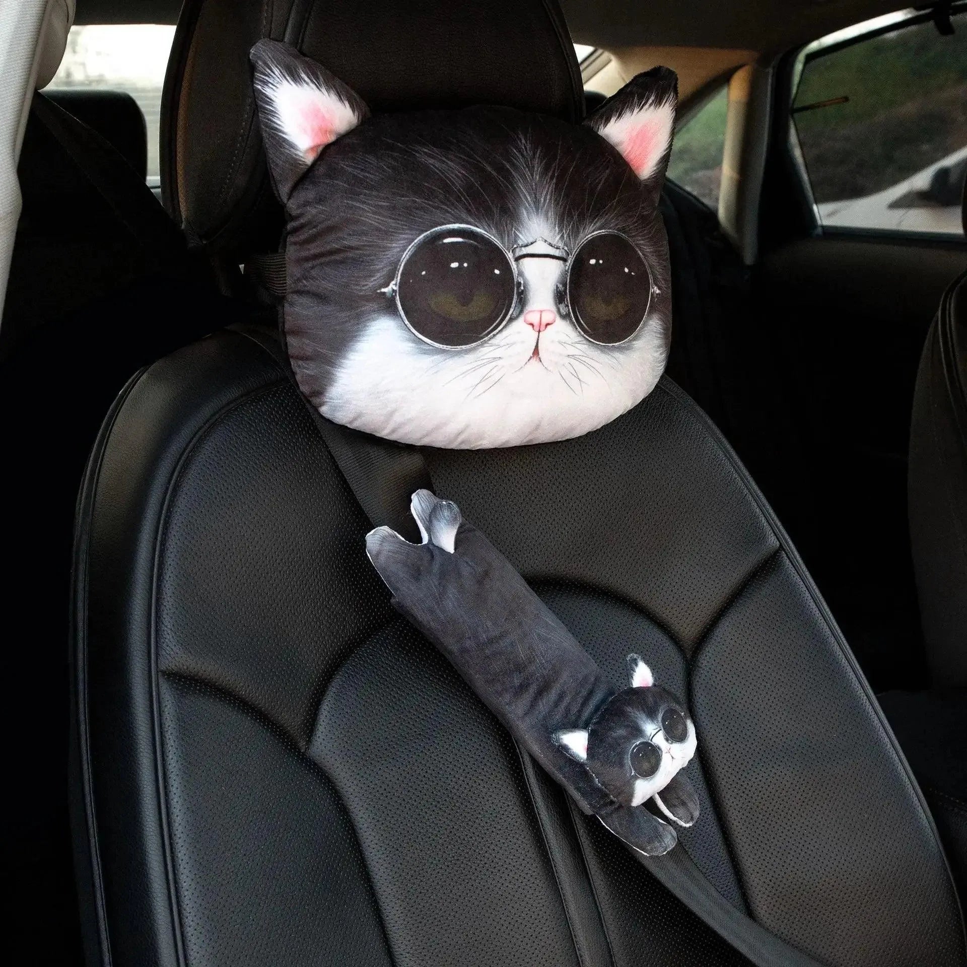 3D Cat & Dog Headrest Cushions with Seatbelt Covers - Bear Hugs