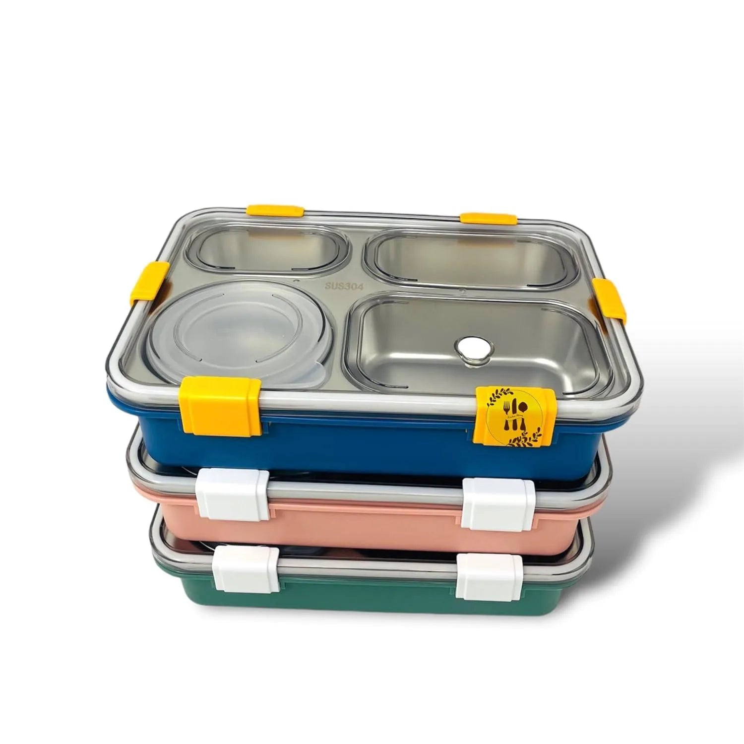 4 Compartment Insulated Steel Lunch Box (900 ml) - Bear Hugs