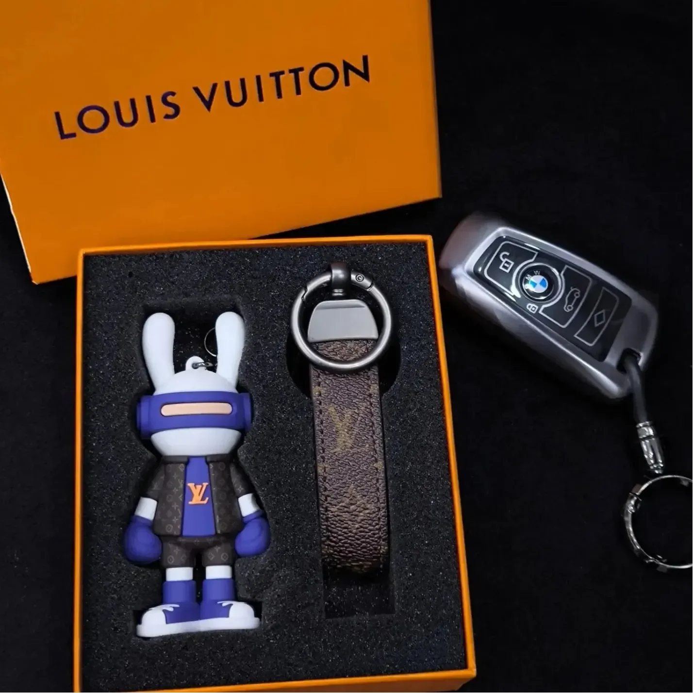 Headphone Bunny Monogram Keychain