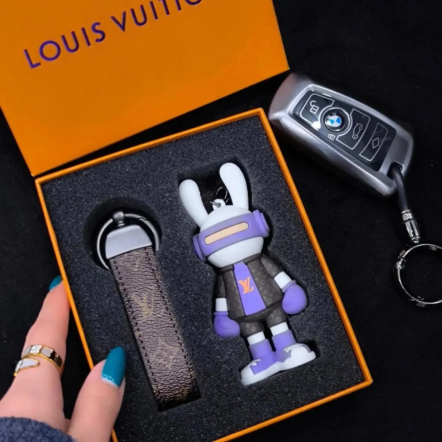 Headphone Bunny Monogram Keychain