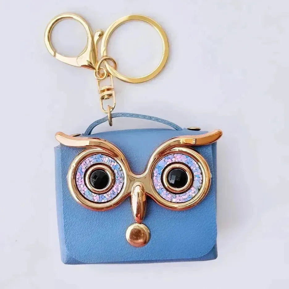 Owl Eye Leather Coin Purse Keychain