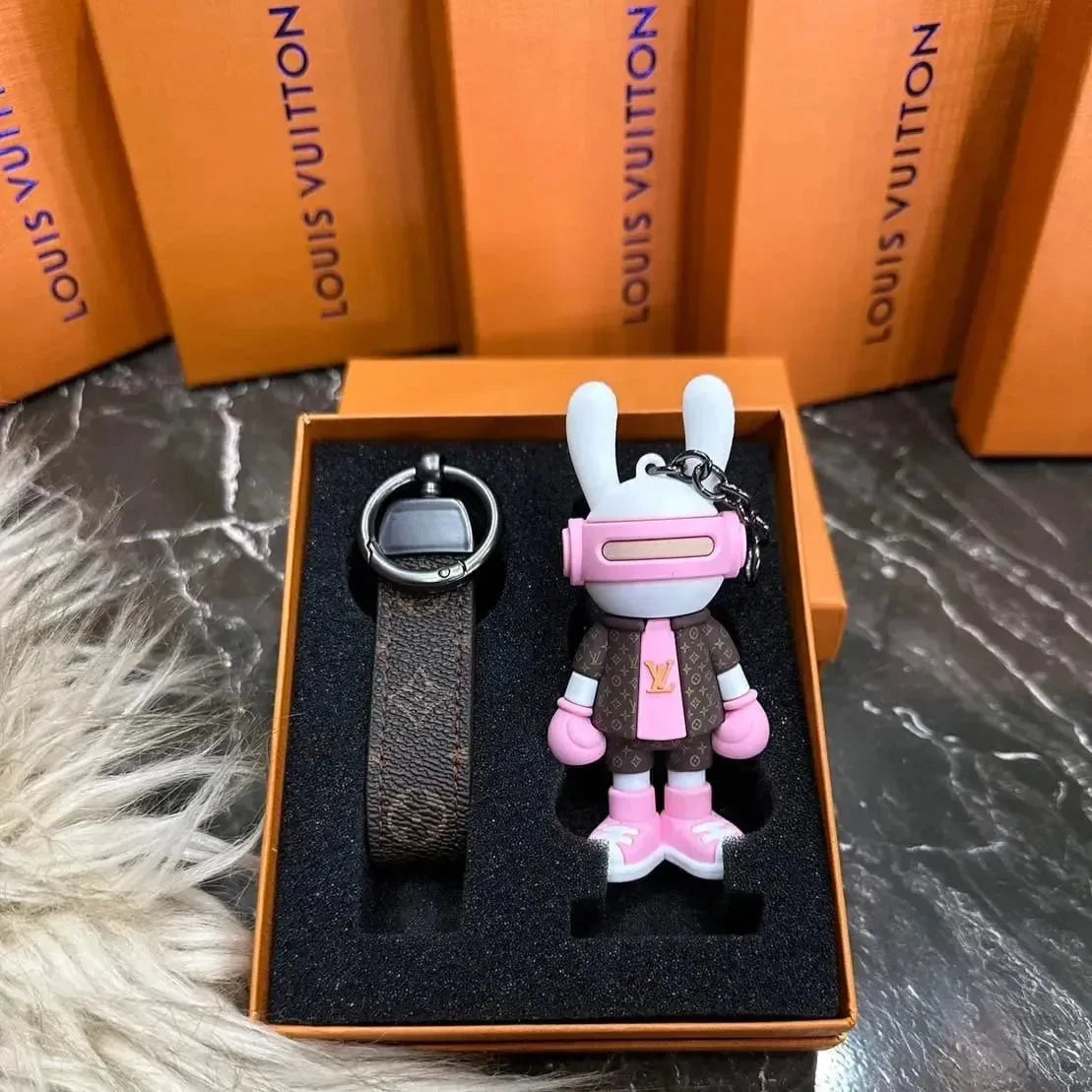 Headphone Bunny Monogram Keychain