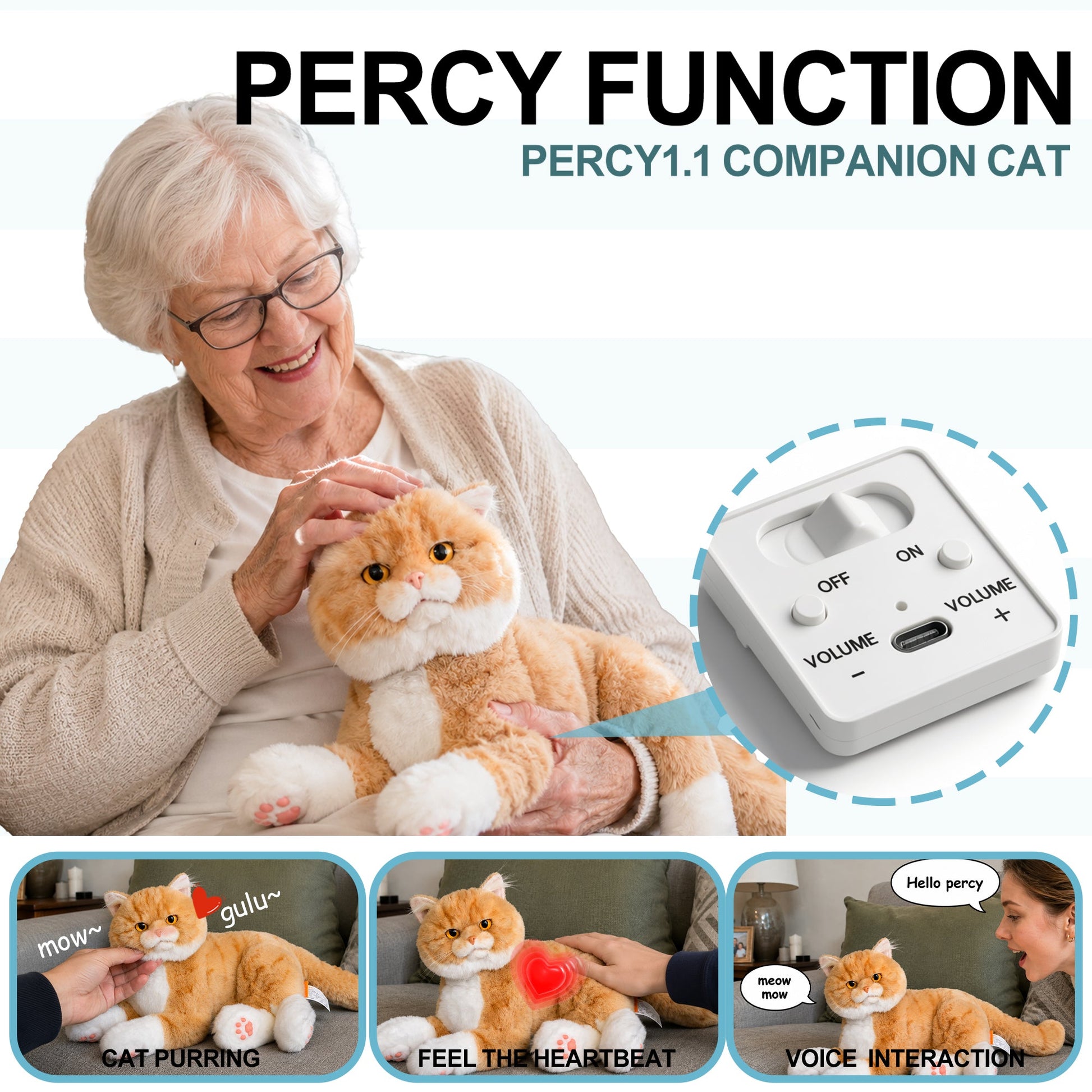 Percy Robot Cat - Interactive Emotional Support Pet Weighted - Bear Hugs