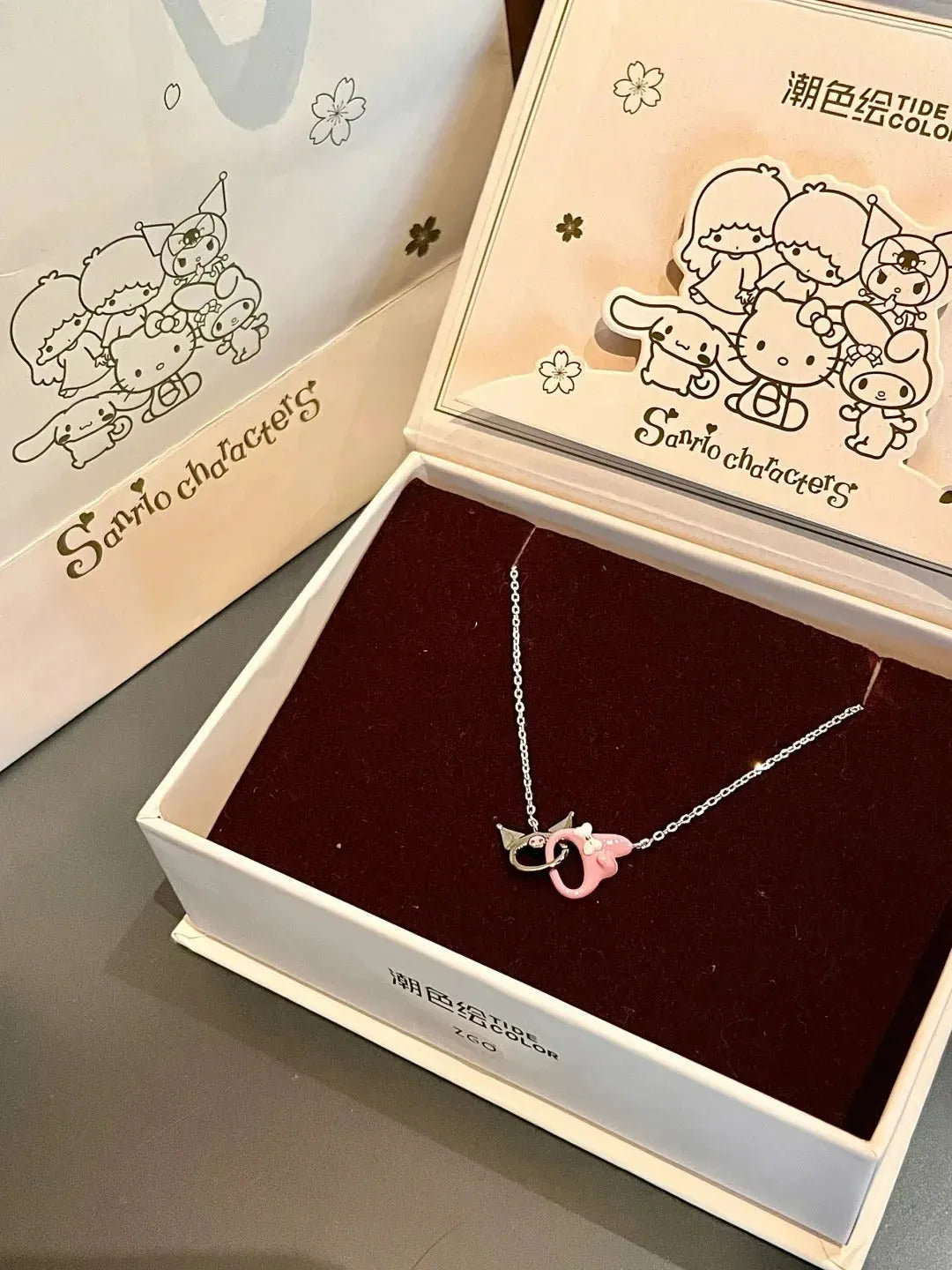 Kuromi and My melody Double interlocking necklace with gift box - Bear Hugs