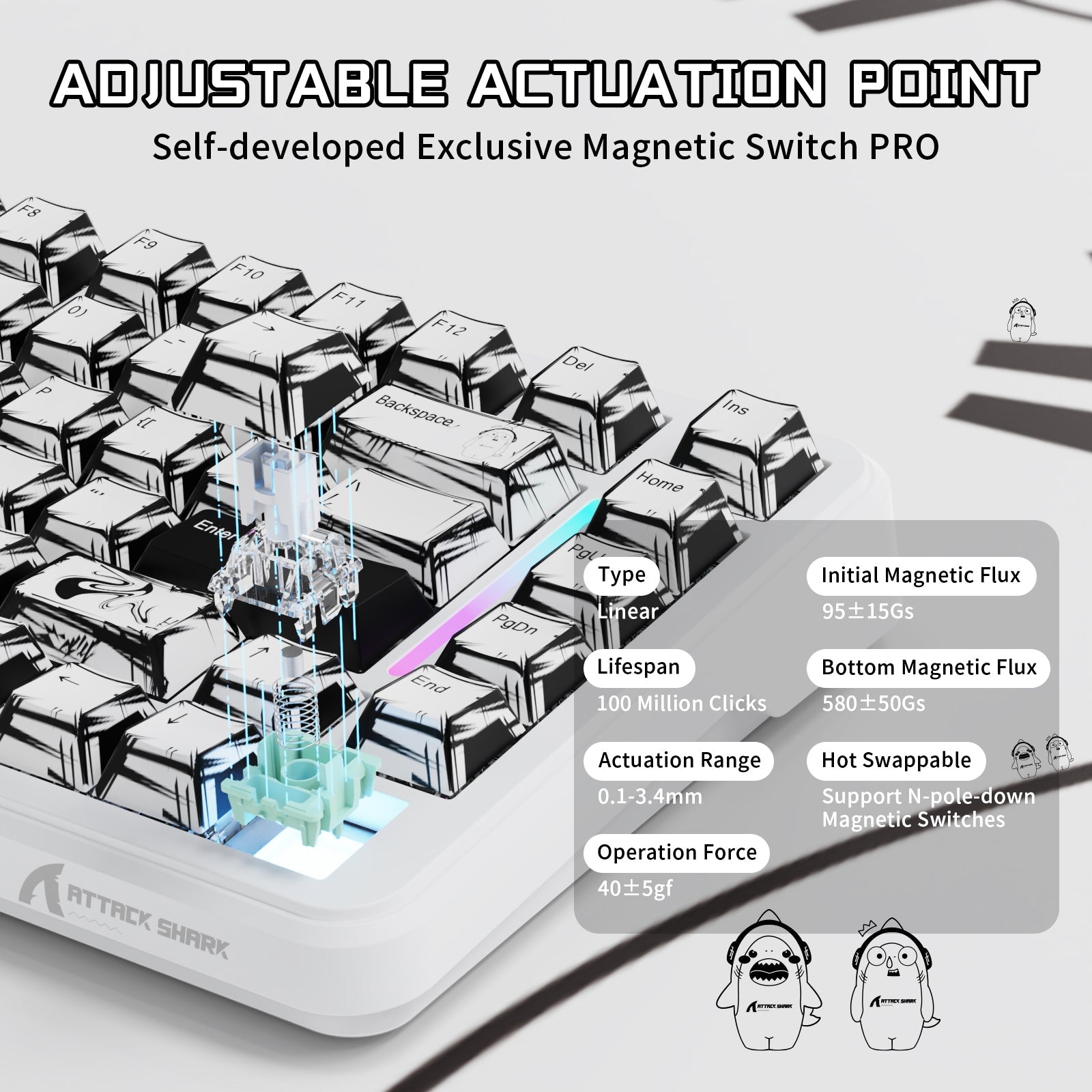 ATTACK SHARK X82PRO HE Wireless Rapid Trigger Gaming Keyboard Magnetic Switch - Bear Hugs