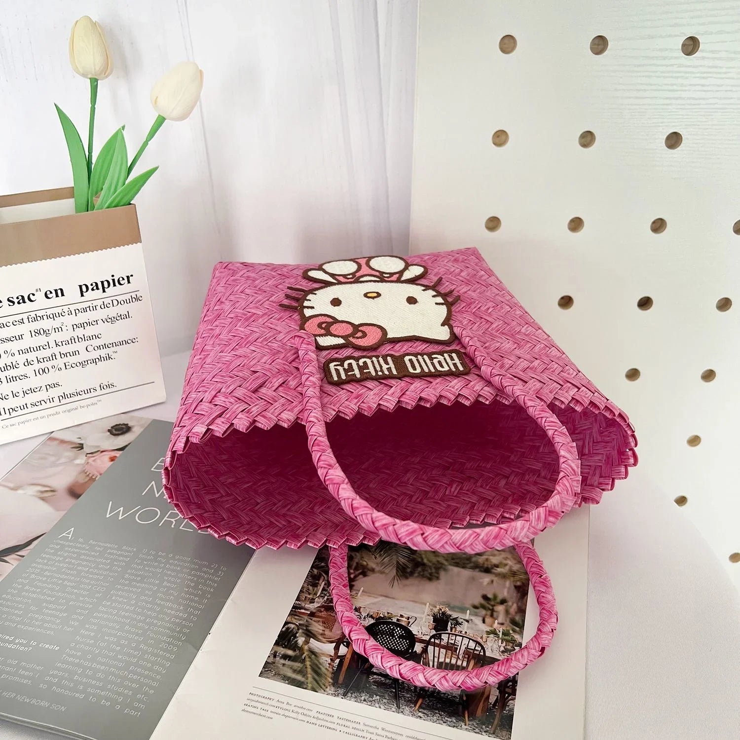 Hello Kitty Pink Petals Woven Tote Bag
