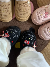 Hello Kitty Faux-Fur Trim & Bow Accent Plush Slippers - Bear Hugs