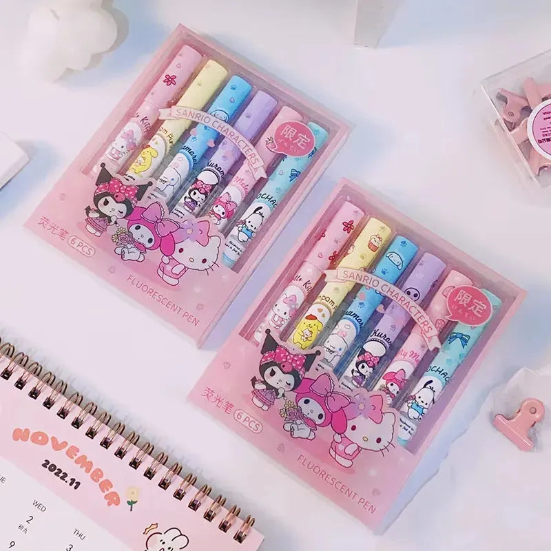 Sanrio Kawaii Fluorescent Highlighter (Set of 6)