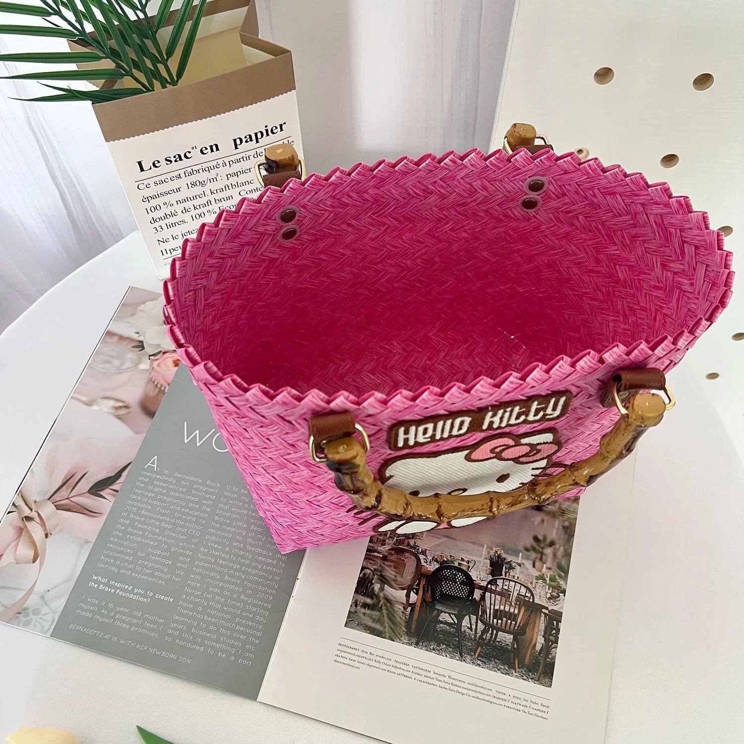 Hello Kitty Pink Petals Woven Tote Bag