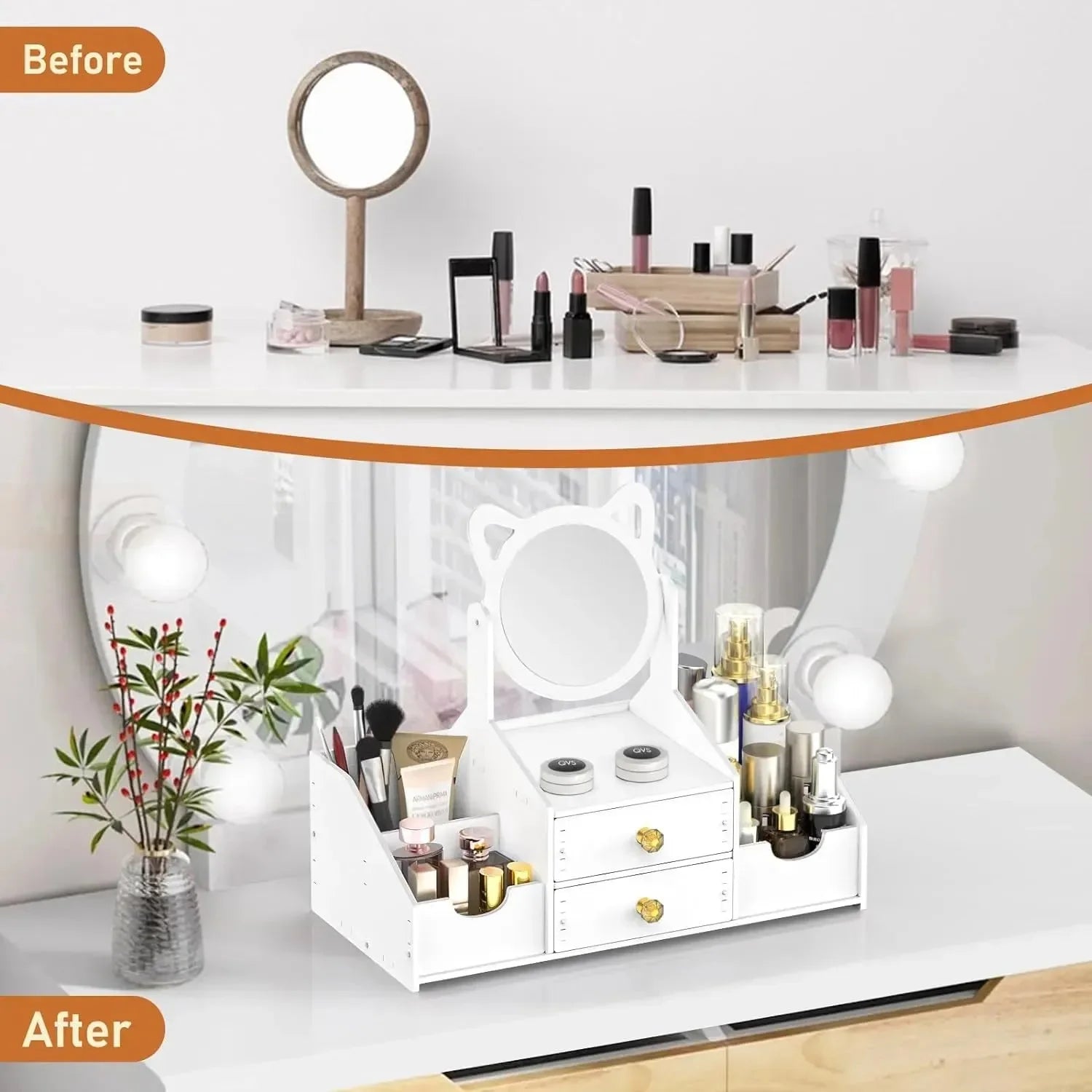 Makeup Desk Organizer with Mirror