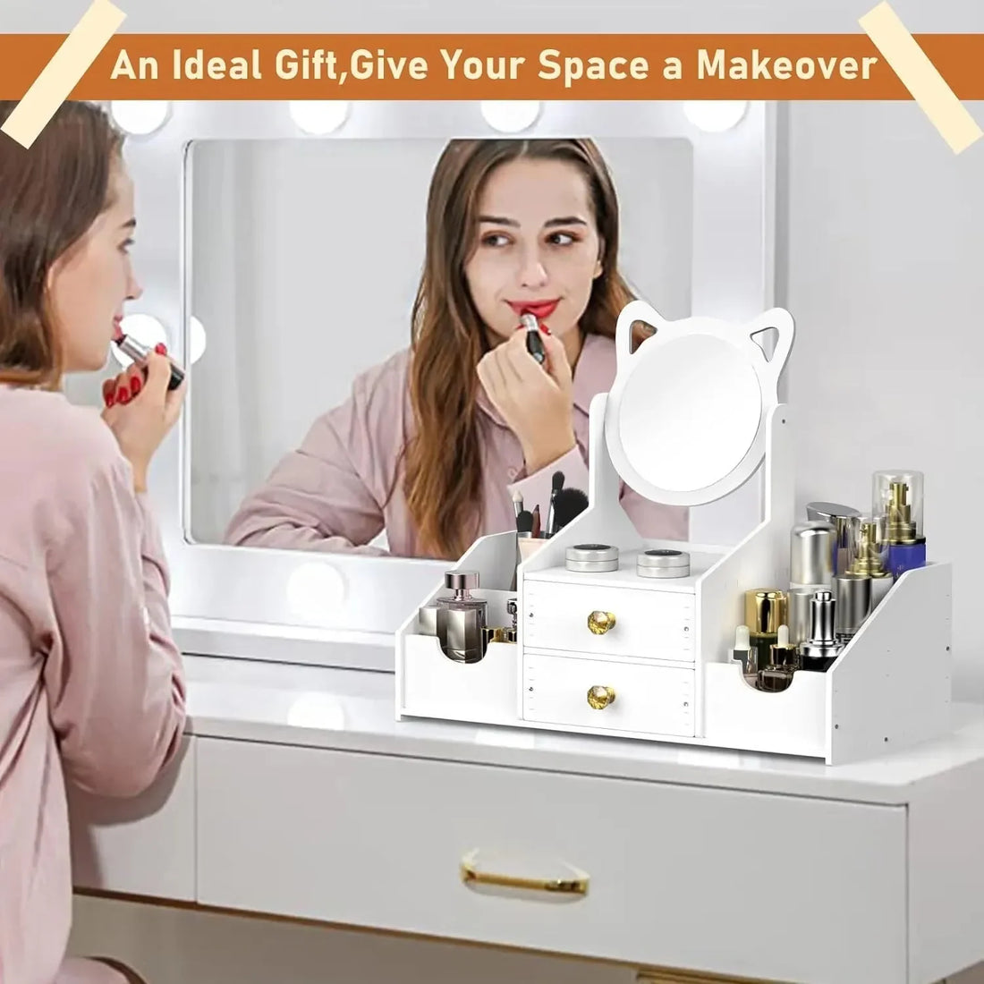 Makeup Desk Organizer with Mirror
