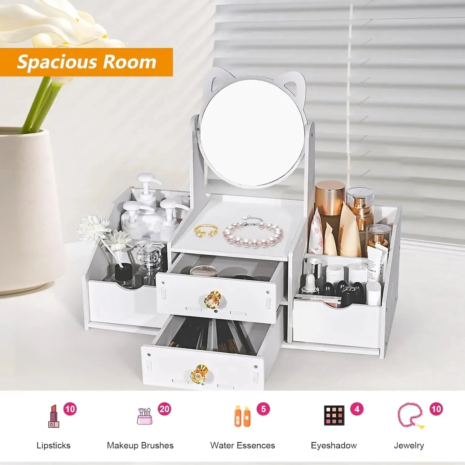 Makeup Desk Organizer with Mirror