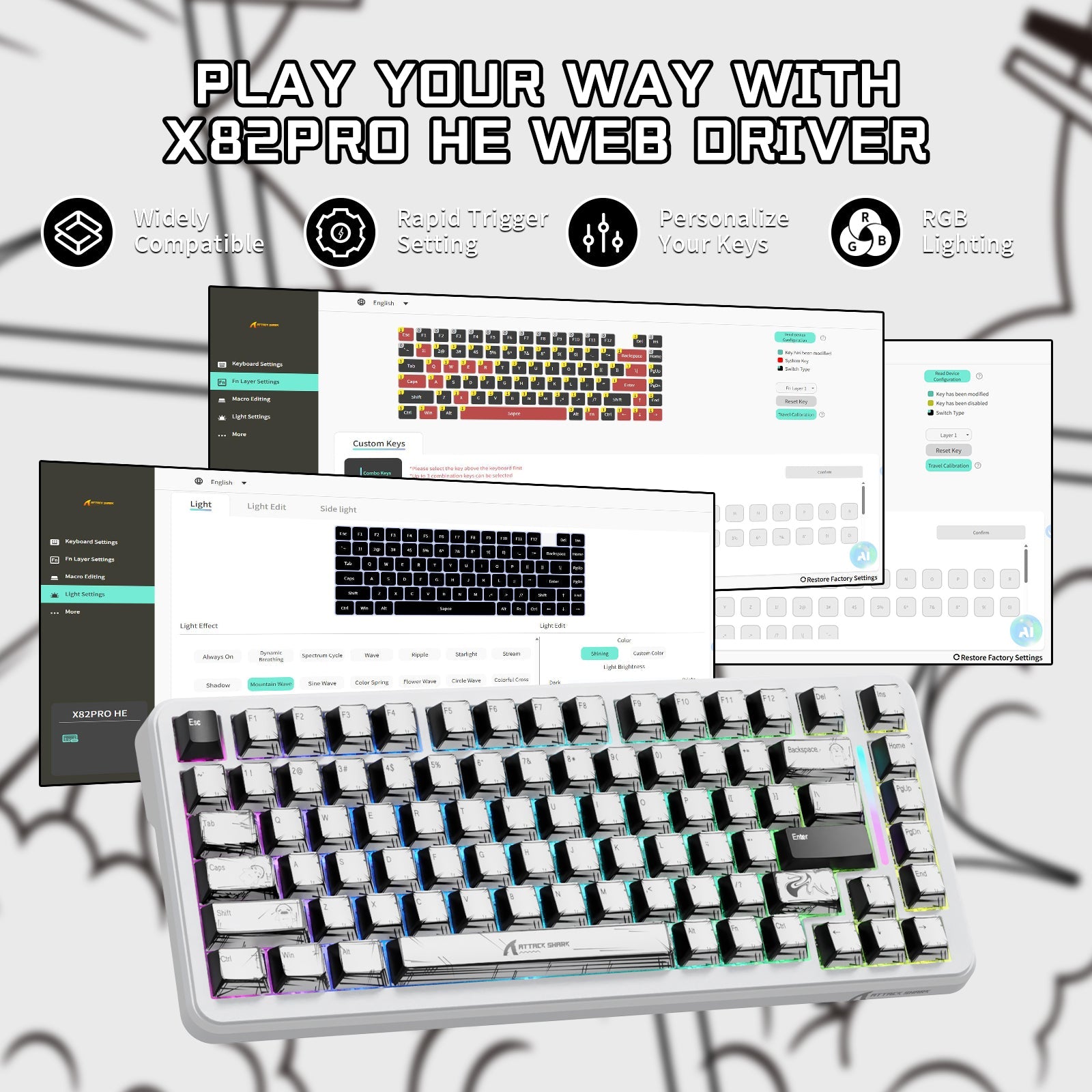 ATTACK SHARK X82PRO HE Wireless Rapid Trigger Gaming Keyboard Magnetic Switch - Bear Hugs