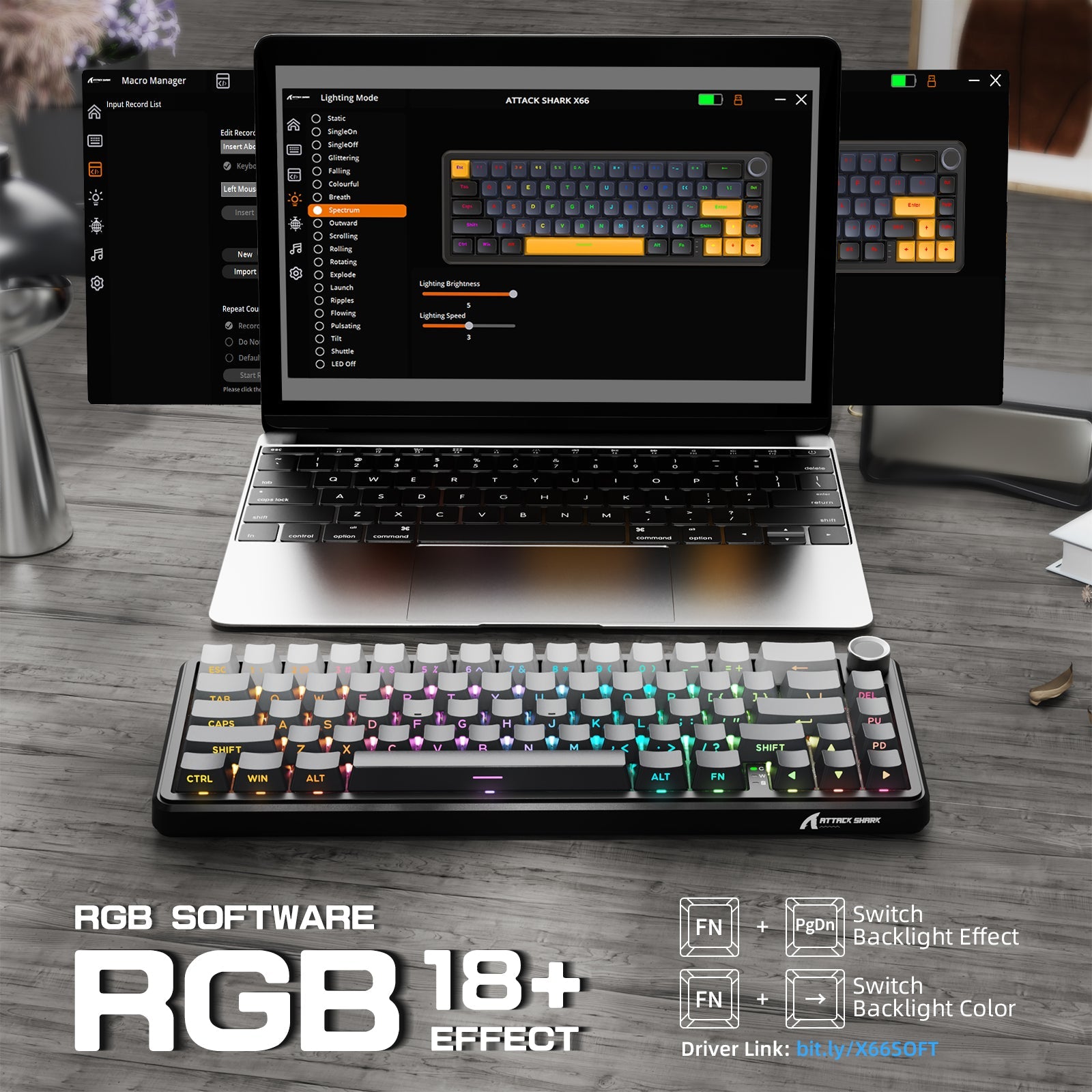 ATTACK SHARK X66 Wireless Mechanical Keyboard with 8K Coiled Cable - Bear Hugs