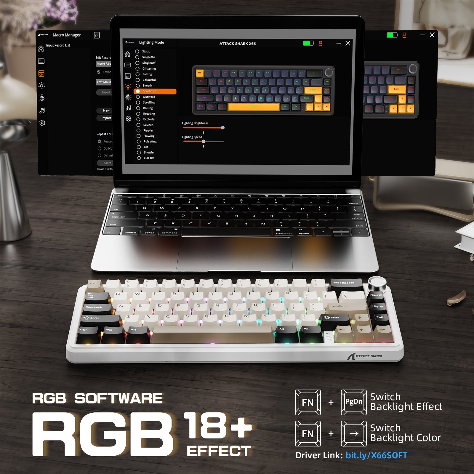 ATTACK SHARK X66 Wireless Mechanical Keyboard with 8K Coiled Cable - Bear Hugs