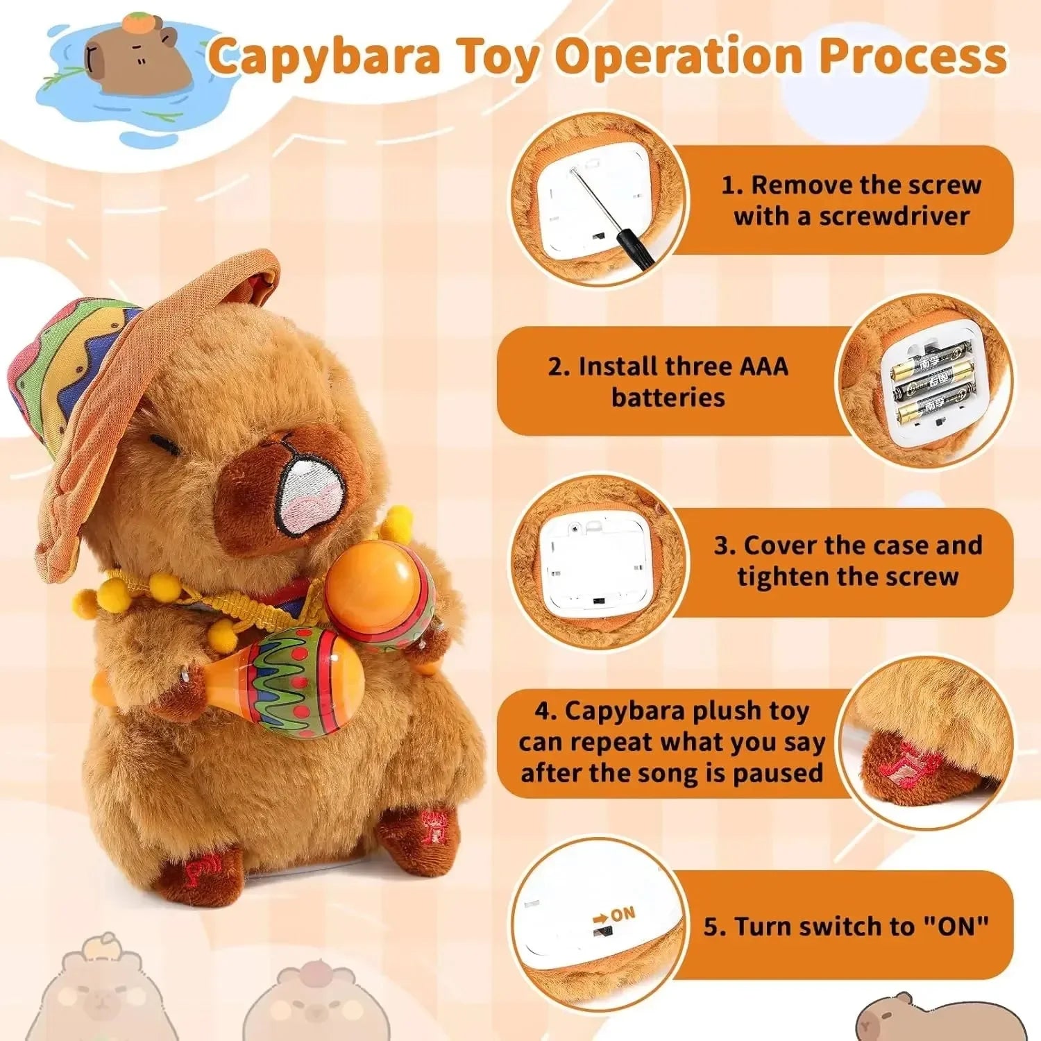 Musical Singing and Dancing Capybara Plushies (20 cm)